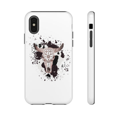 iPHONE Bull Skull with Cow Print Tough Phone Case l Gift for Him, Western Style