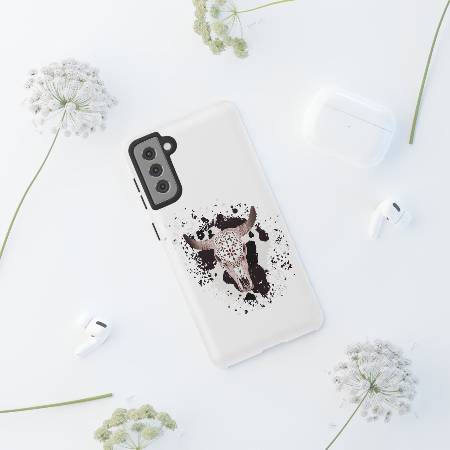 SAMSUNG Bull Skull with Cow Print Tough Phone Case l Gift for Him, Western Style