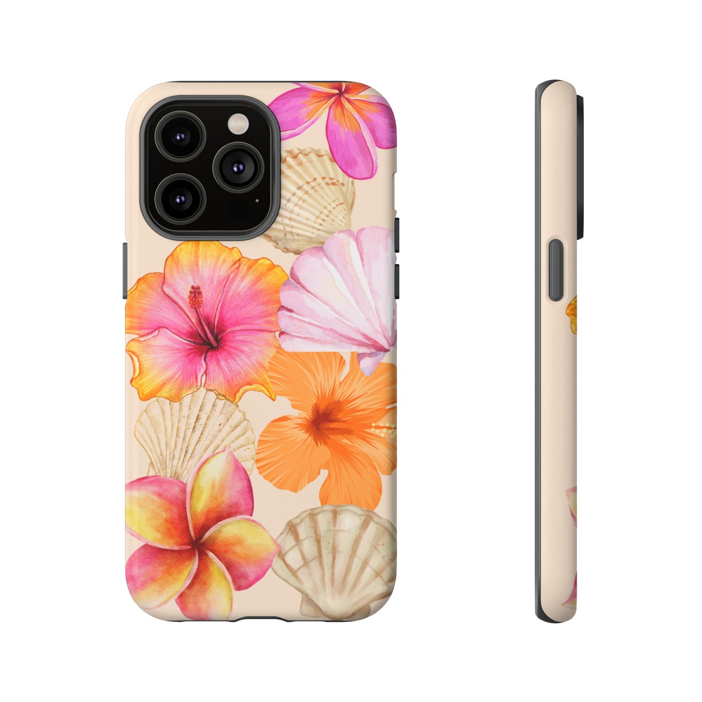 IPHONE Tropical Floral and Seashell Tough Phone Case l Vibrant Summer Accessory, Durable Tough Case for All Occasions
