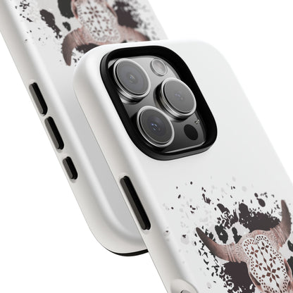iPHONE Bull Skull with Cow Print Tough Phone Case l Gift for Him, Western Style