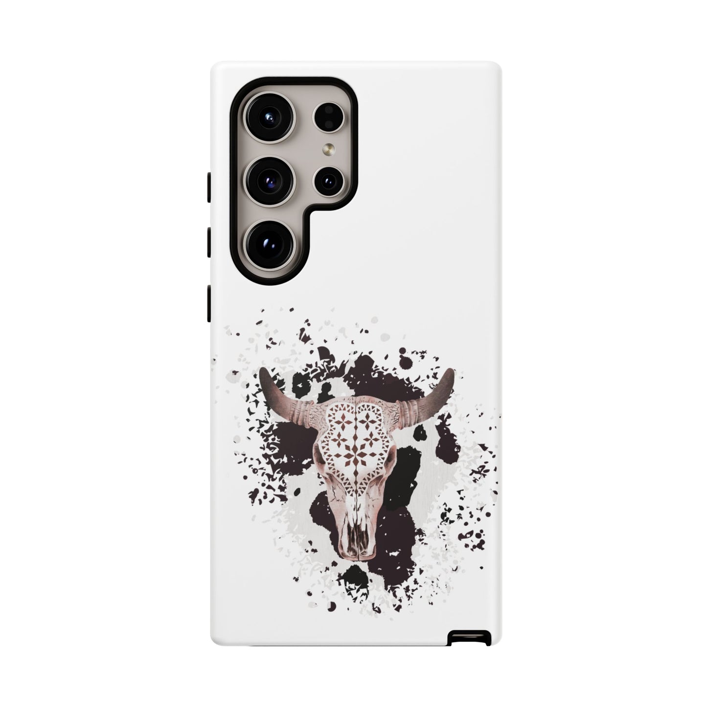 SAMSUNG Bull Skull with Cow Print Tough Phone Case l Gift for Him, Western Style