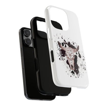 iPHONE Bull Skull with Cow Print Tough Phone Case l Gift for Him, Western Style