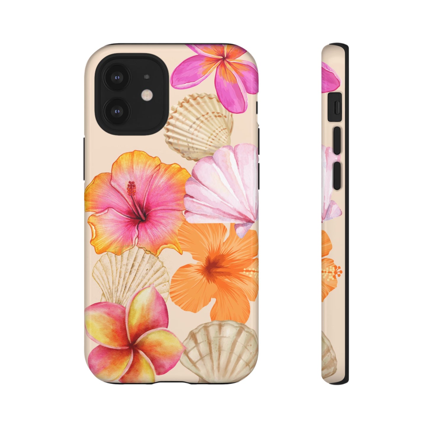 IPHONE Tropical Floral and Seashell Tough Phone Case l Vibrant Summer Accessory, Durable Tough Case for All Occasions