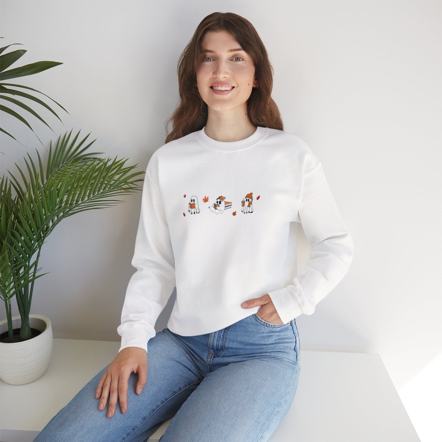 Cute Ghosts with Books Cozy Unisex Crewneck Sweatshirt l Perfect for Holidays, Casual Wear, Gifts, Winter, Relaxed Style