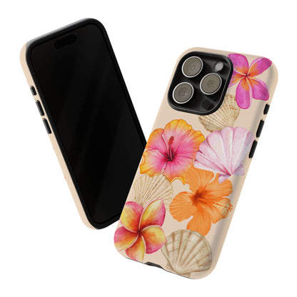 IPHONE Tropical Floral and Seashell Tough Phone Case l Vibrant Summer Accessory, Durable Tough Case for All Occasions