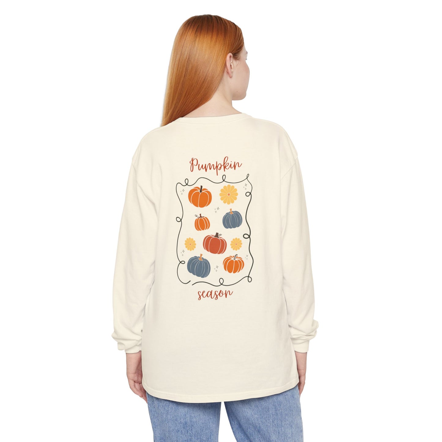 Fall Pumpkin Season Long Sleeve Tee - Unisex Garment-Dyed T-Shirt, Autumn Outfit, Harvest Celebration
