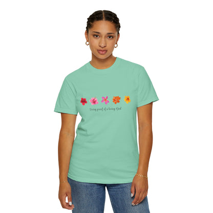 "Living Proof of a Loving God" Stylish Flower Graphic Tee l Casual Wear, Perfect for Summer