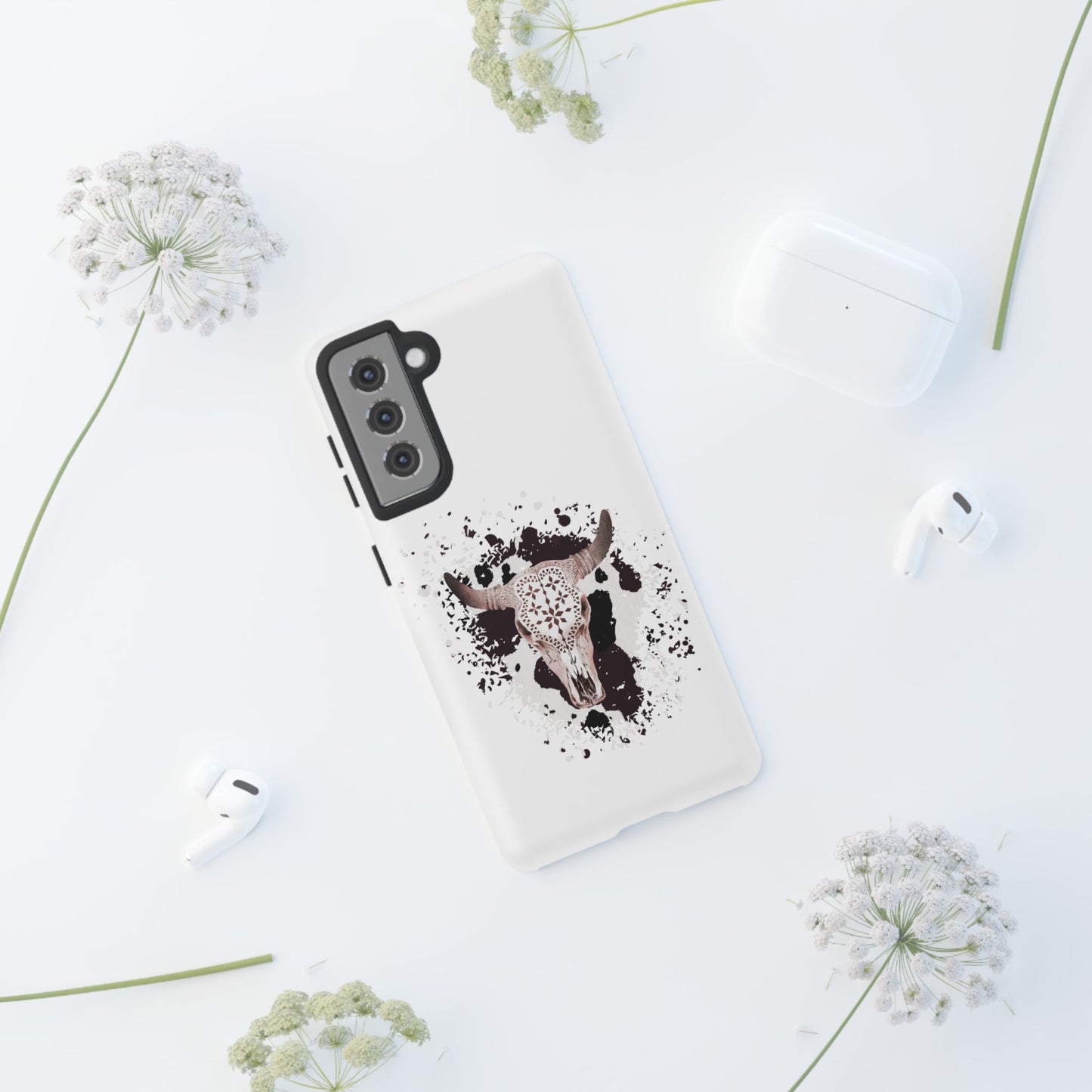 SAMSUNG Bull Skull with Cow Print Tough Phone Case l Gift for Him, Western Style