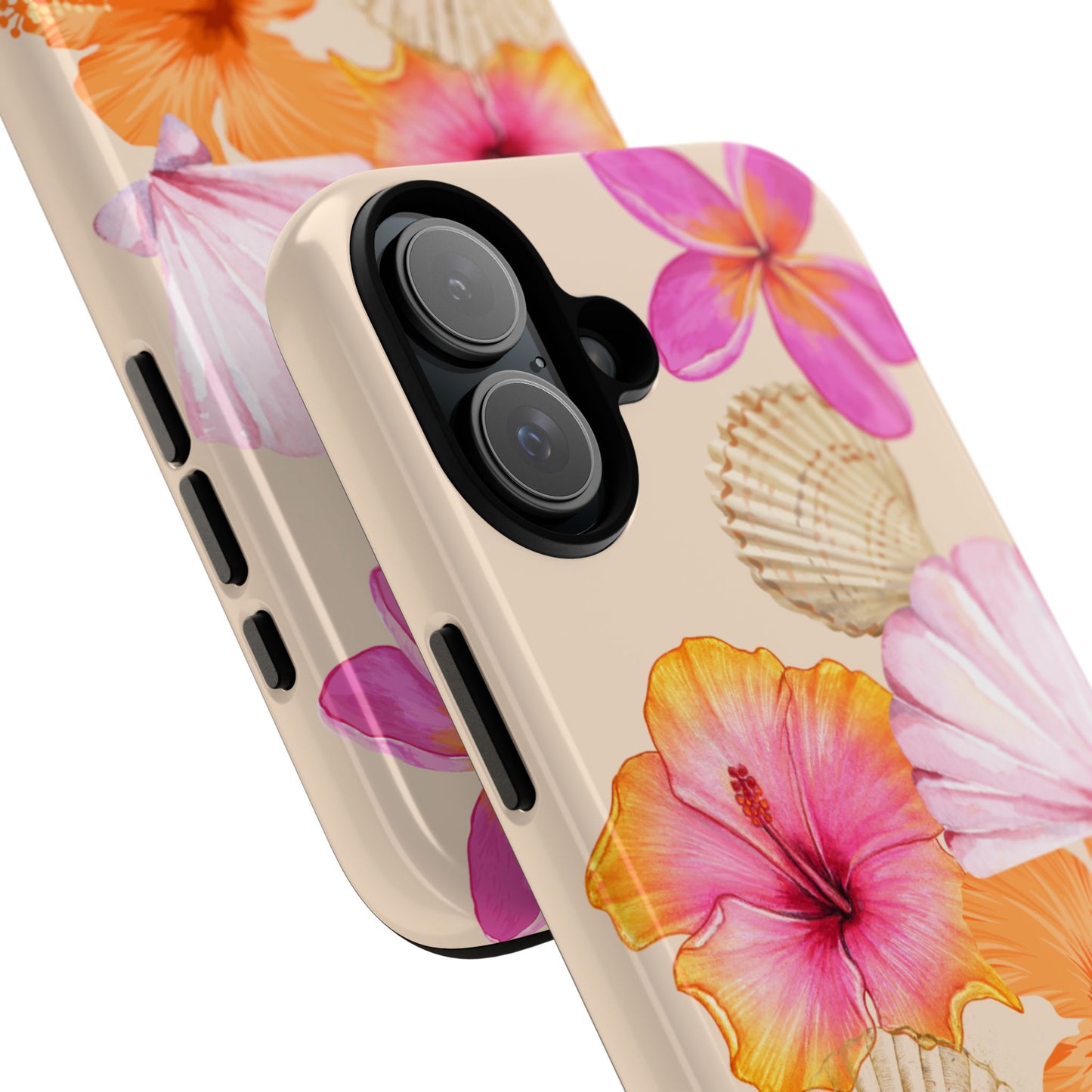 IPHONE Tropical Floral and Seashell Tough Phone Case l Vibrant Summer Accessory, Durable Tough Case for All Occasions