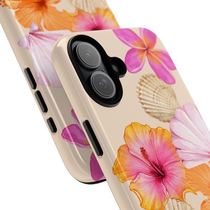 IPHONE Tropical Floral and Seashell Tough Phone Case l Vibrant Summer Accessory, Durable Tough Case for All Occasions