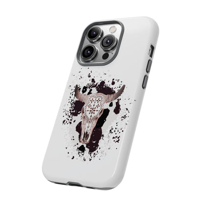 iPHONE Bull Skull with Cow Print Tough Phone Case l Gift for Him, Western Style