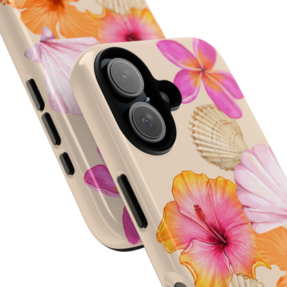 IPHONE Tropical Floral and Seashell Tough Phone Case l Vibrant Summer Accessory, Durable Tough Case for All Occasions