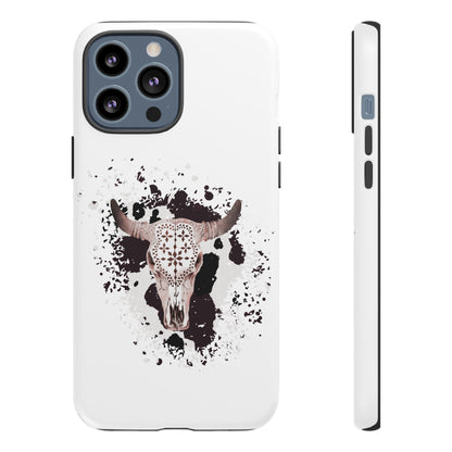 iPHONE Bull Skull with Cow Print Tough Phone Case l Gift for Him, Western Style