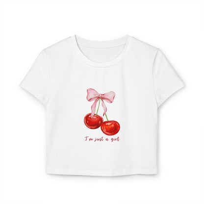 Cute Cherry Graphic Women's Baby Tee - "I'm Just a Girl"