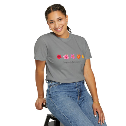 "Living Proof of a Loving God" Stylish Flower Graphic Tee l Casual Wear, Perfect for Summer