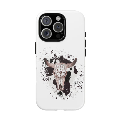 iPHONE Bull Skull with Cow Print Tough Phone Case l Gift for Him, Western Style