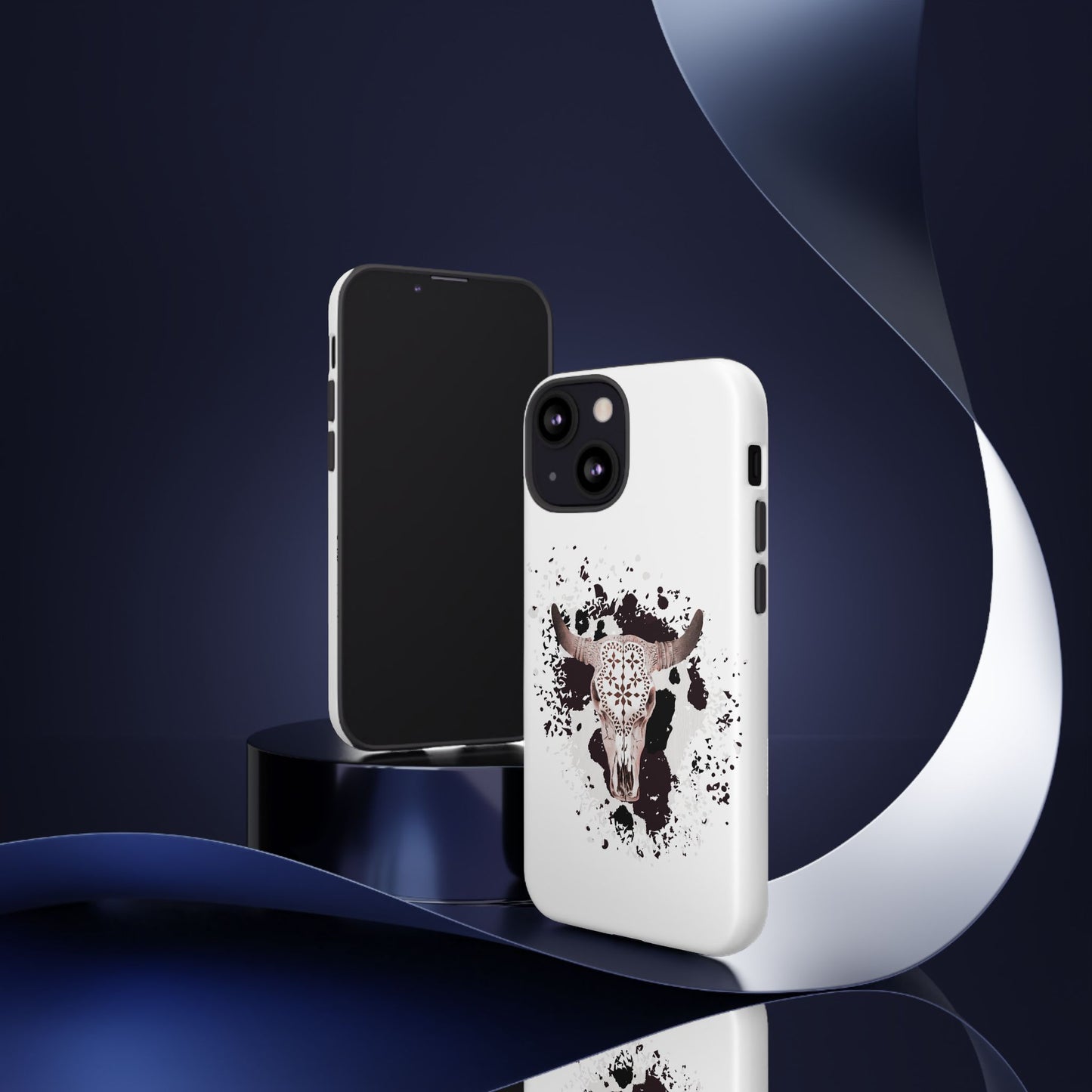 iPHONE Bull Skull with Cow Print Tough Phone Case l Gift for Him, Western Style