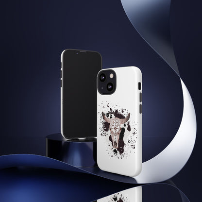 iPHONE Bull Skull with Cow Print Tough Phone Case l Gift for Him, Western Style