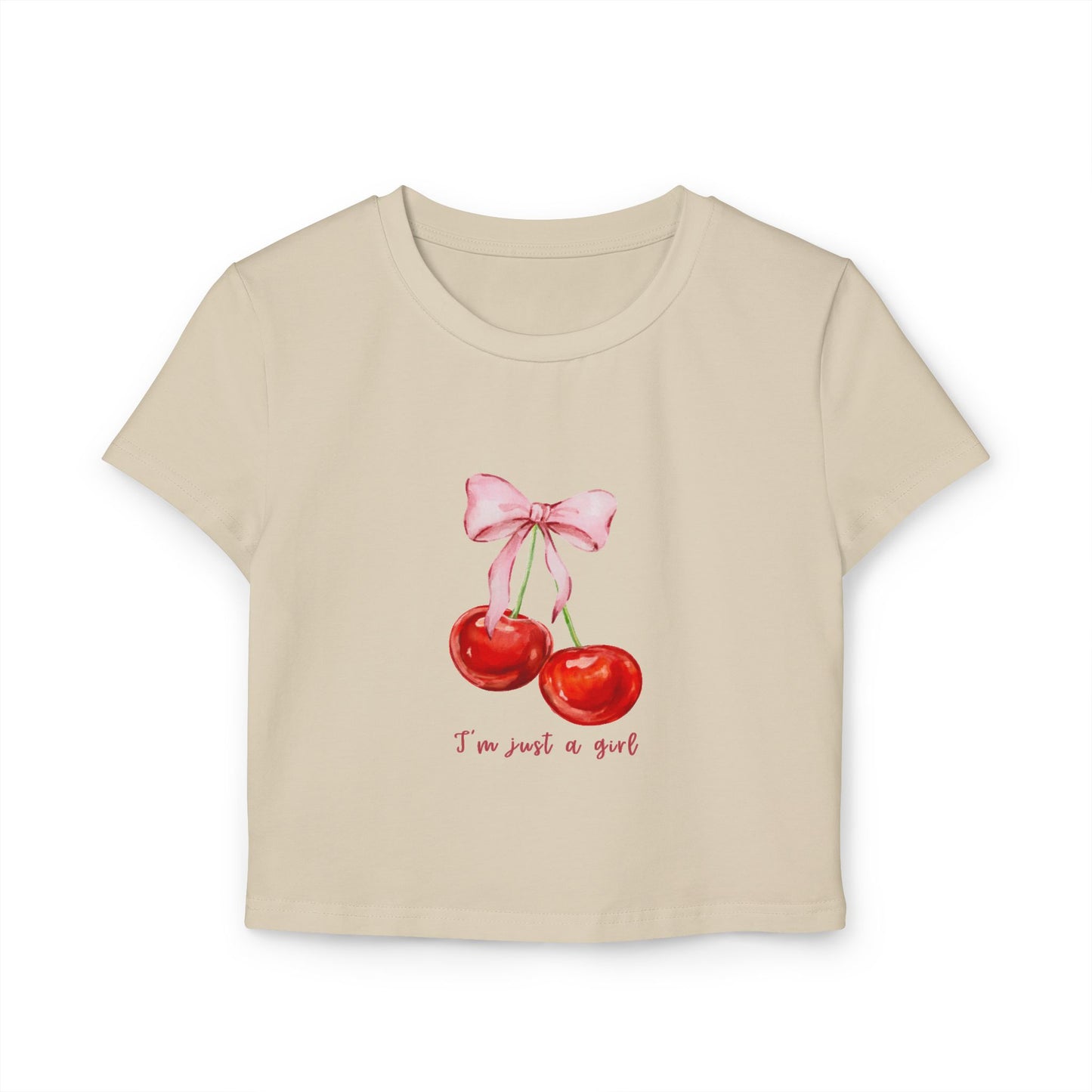 Cute Cherry Graphic Women's Baby Tee - "I'm Just a Girl"