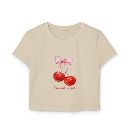 Cute Cherry Graphic Women's Baby Tee - "I'm Just a Girl"