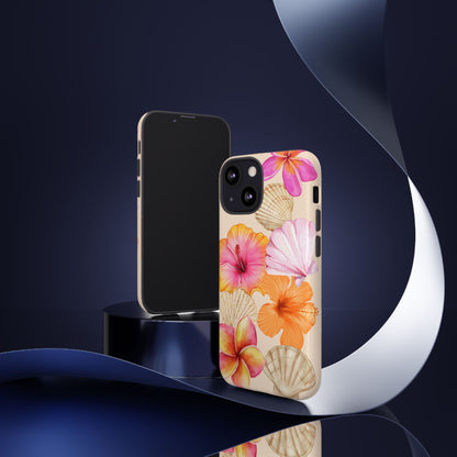 IPHONE Tropical Floral and Seashell Tough Phone Case l Vibrant Summer Accessory, Durable Tough Case for All Occasions