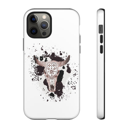 iPHONE Bull Skull with Cow Print Tough Phone Case l Gift for Him, Western Style