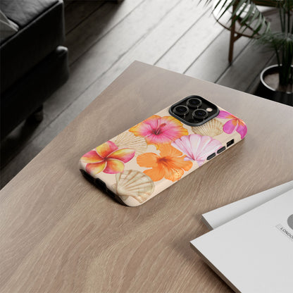 IPHONE Tropical Floral and Seashell Tough Phone Case l Vibrant Summer Accessory, Durable Tough Case for All Occasions