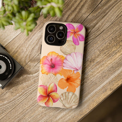 IPHONE Tropical Floral and Seashell Tough Phone Case l Vibrant Summer Accessory, Durable Tough Case for All Occasions