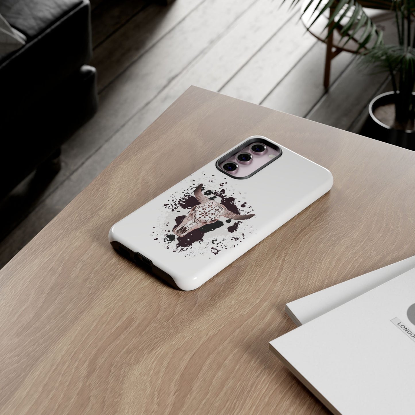 SAMSUNG Bull Skull with Cow Print Tough Phone Case l Gift for Him, Western Style