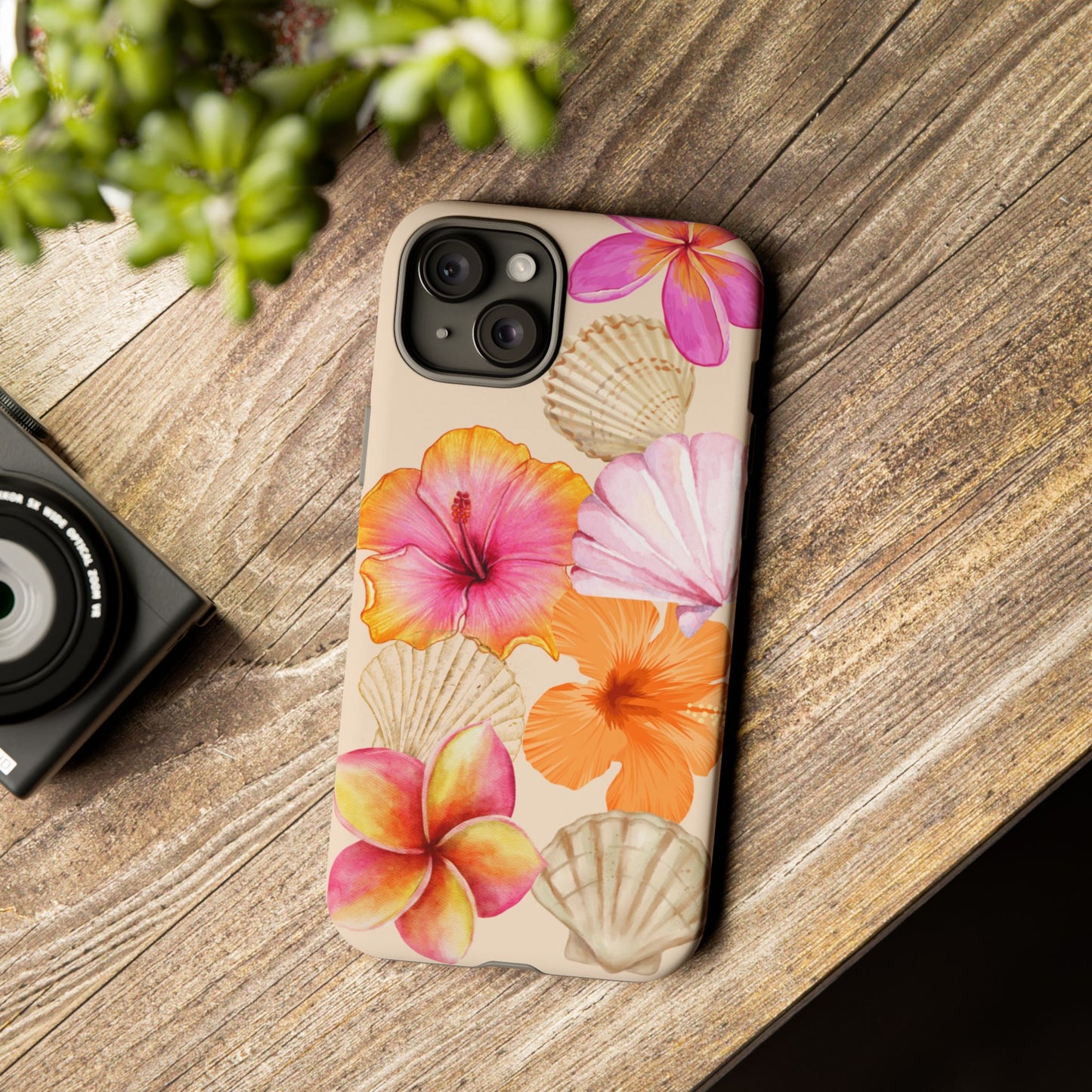 IPHONE Tropical Floral and Seashell Tough Phone Case l Vibrant Summer Accessory, Durable Tough Case for All Occasions
