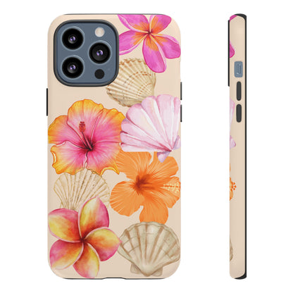 IPHONE Tropical Floral and Seashell Tough Phone Case l Vibrant Summer Accessory, Durable Tough Case for All Occasions