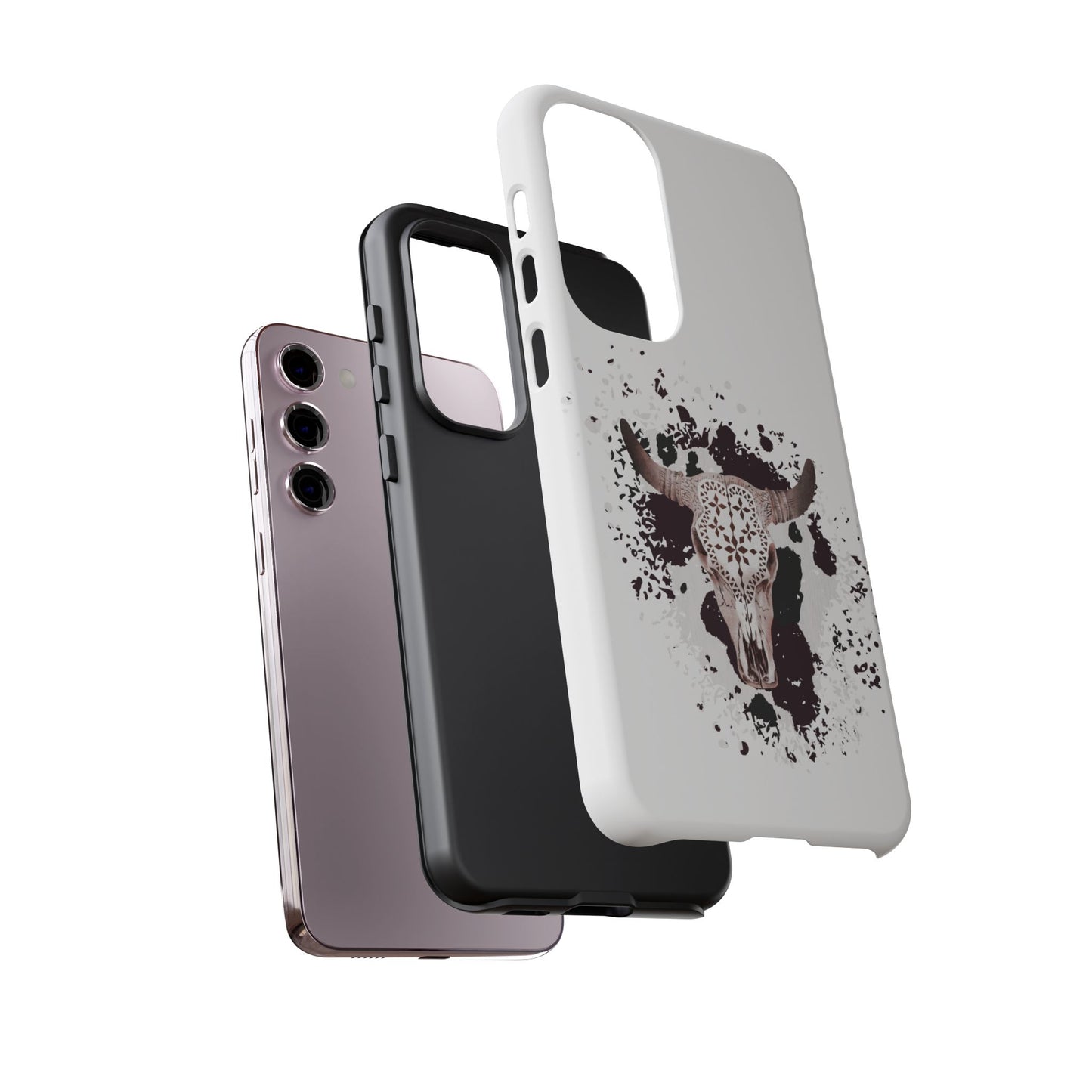 SAMSUNG Bull Skull with Cow Print Tough Phone Case l Gift for Him, Western Style
