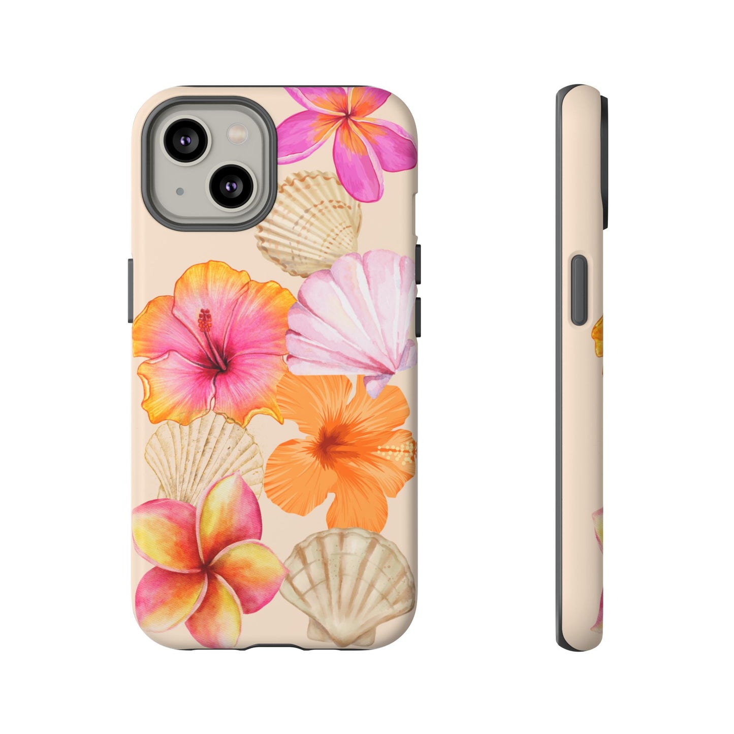 IPHONE Tropical Floral and Seashell Tough Phone Case l Vibrant Summer Accessory, Durable Tough Case for All Occasions