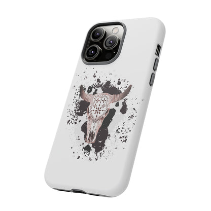 iPHONE Bull Skull with Cow Print Tough Phone Case l Gift for Him, Western Style