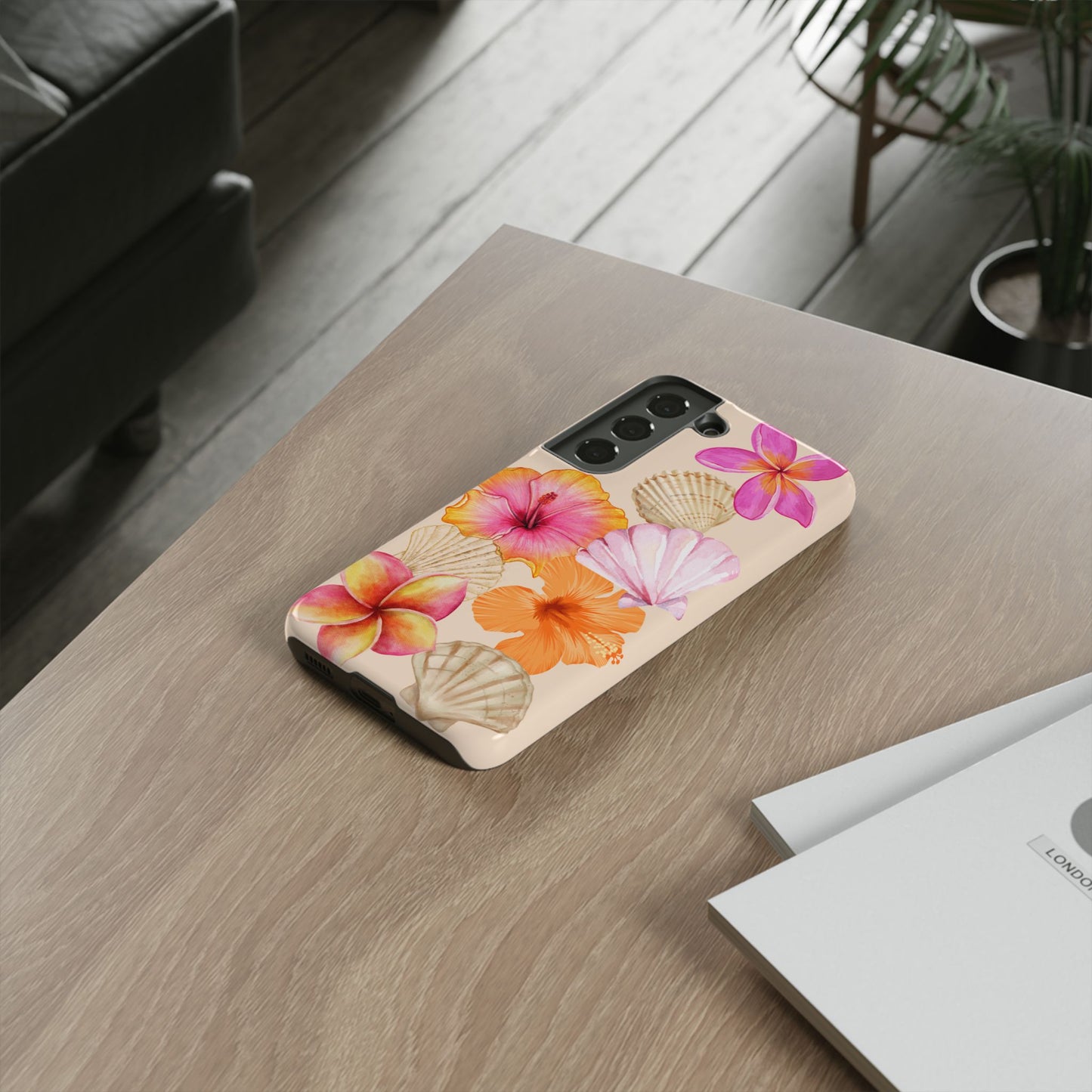 SAMSUNG Tropical Floral and Seashell Tough Phone Case l Vibrant Summer Accessory, Durable Tough Case for All Occasions