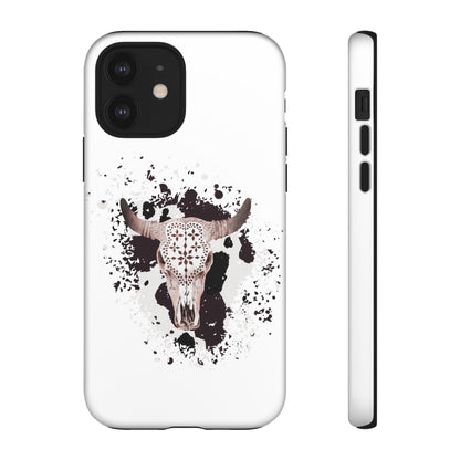 iPHONE Bull Skull with Cow Print Tough Phone Case l Gift for Him, Western Style